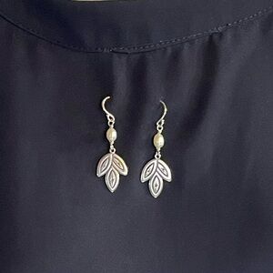 Silpada Silver and White Pearl Leaf Earrings